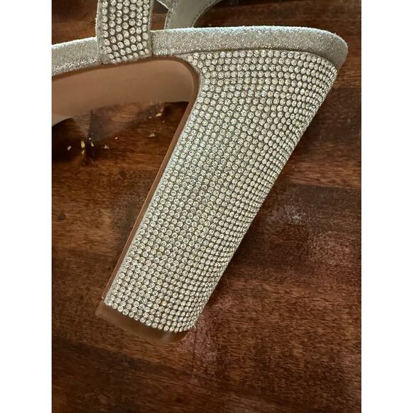 Maripe Silver Open Toe Chunky High Heel Rhinestone Platform Sandals size 11 - Picture 3 of 9
